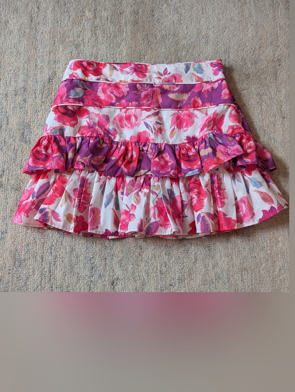 Floral Ruffle Tiered Mini Skirt - Pink & Purple